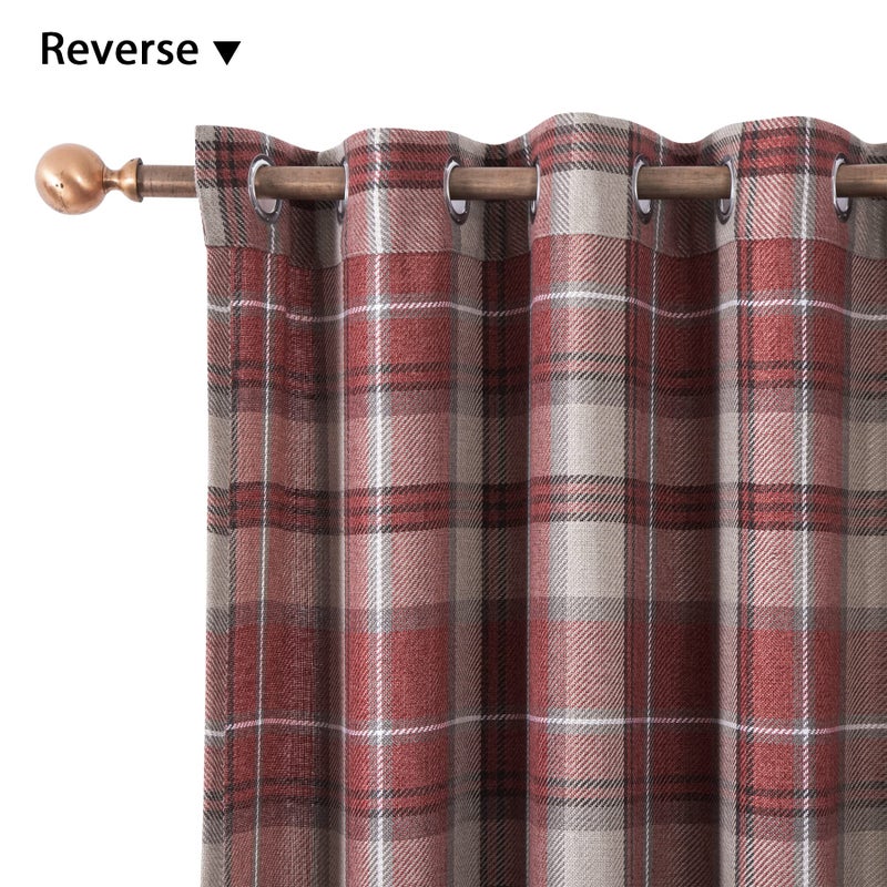 always4u Plaid Curtains Highland Woolen Look Modern Classic Window Drapes Red Check Tartan Curtains for Living Room Bedroom 2 Panels Burgundy Red 45 * 84 Inches - Image 4